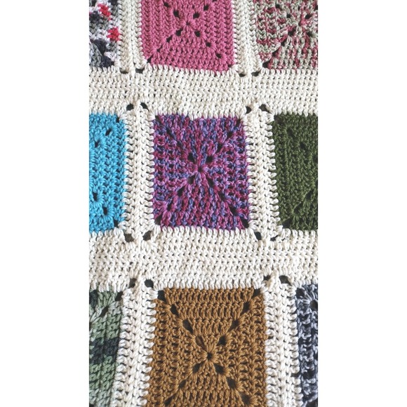 Vintage Handmade Granny Square‎ Crochet Lap Blanket Small Throw Quilt - Picture 4 of 14
